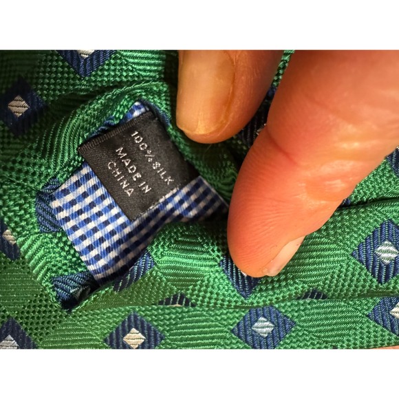 HASPEL Mens Green Blue Silk Diamond Pattern‎ Necktie - Picture 3 of 6